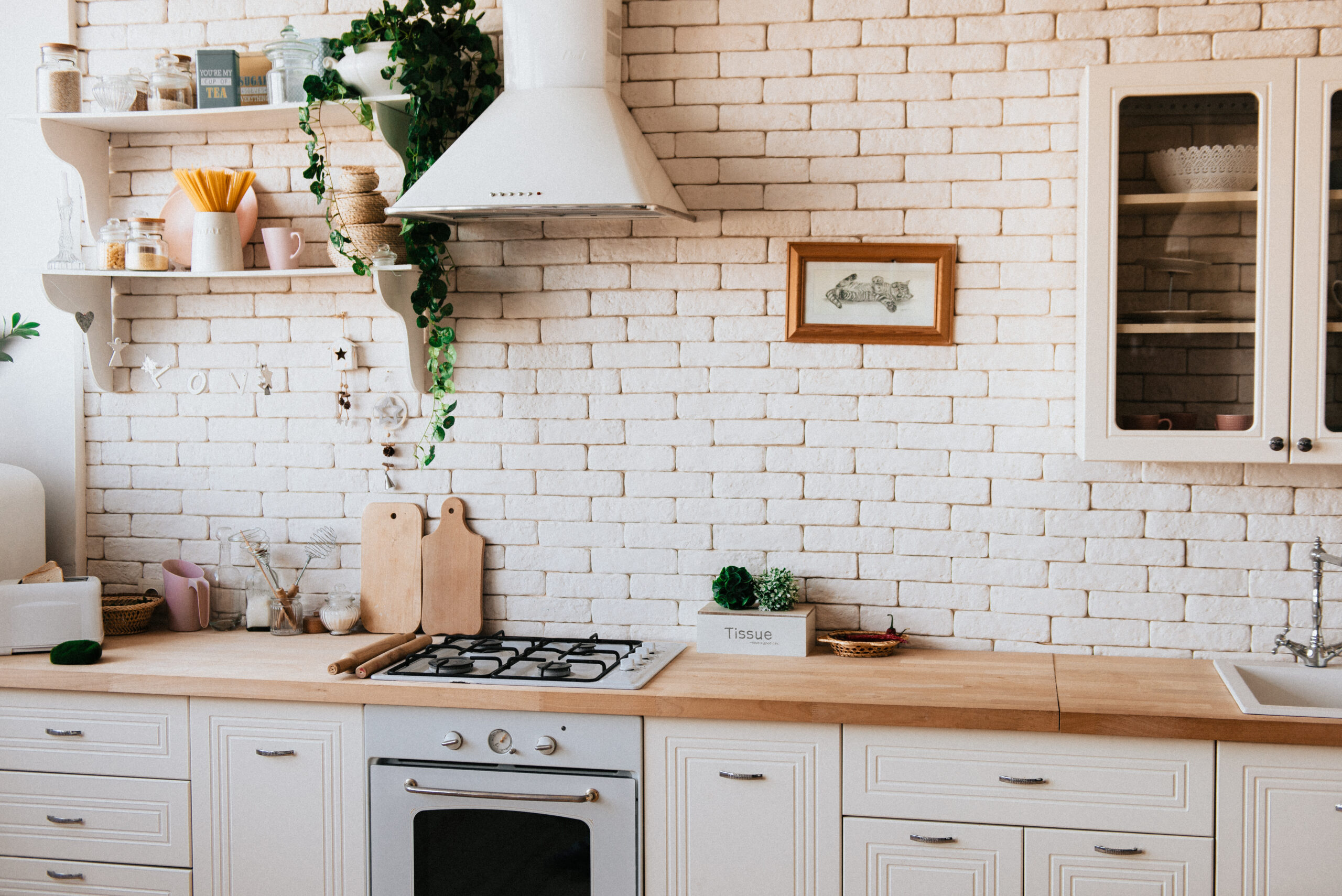 Kitchen with wood surface